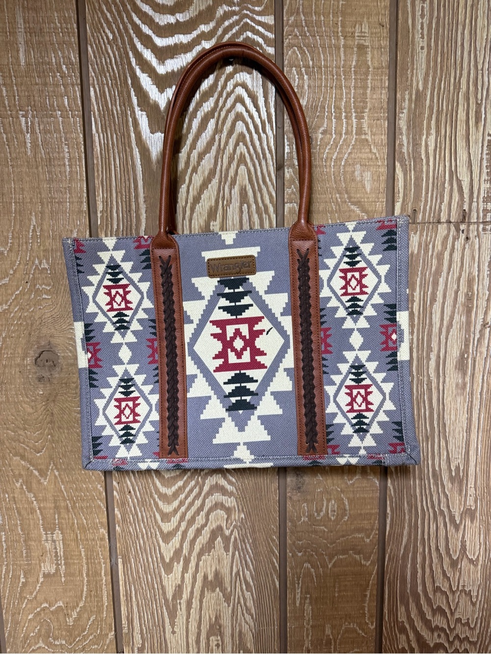 Wrangler Southwestern Canvas Tote in Gray, Brown & Red